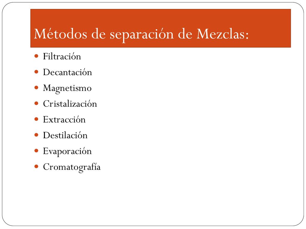 Métodos de separación de Mezclas: