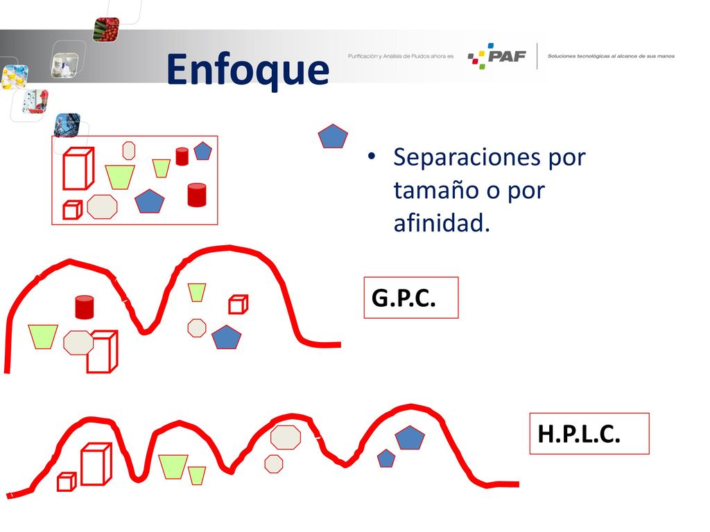 Enfoque Separaciones por tamaño o por afinidad. G.P.C. H.P.L.C.