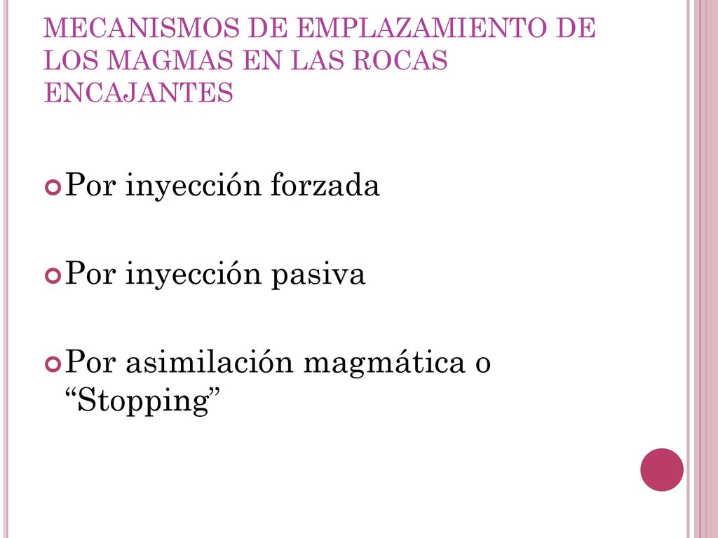 MECANISMOS DE EMPLAZAMIENTO DE LOS MAGMAS EN LAS ROCAS ENCAJANTES