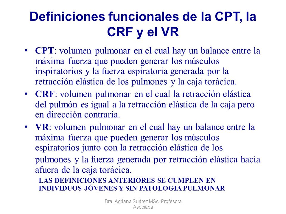 Definiciones funcionales de la CPT, la CRF y el VR