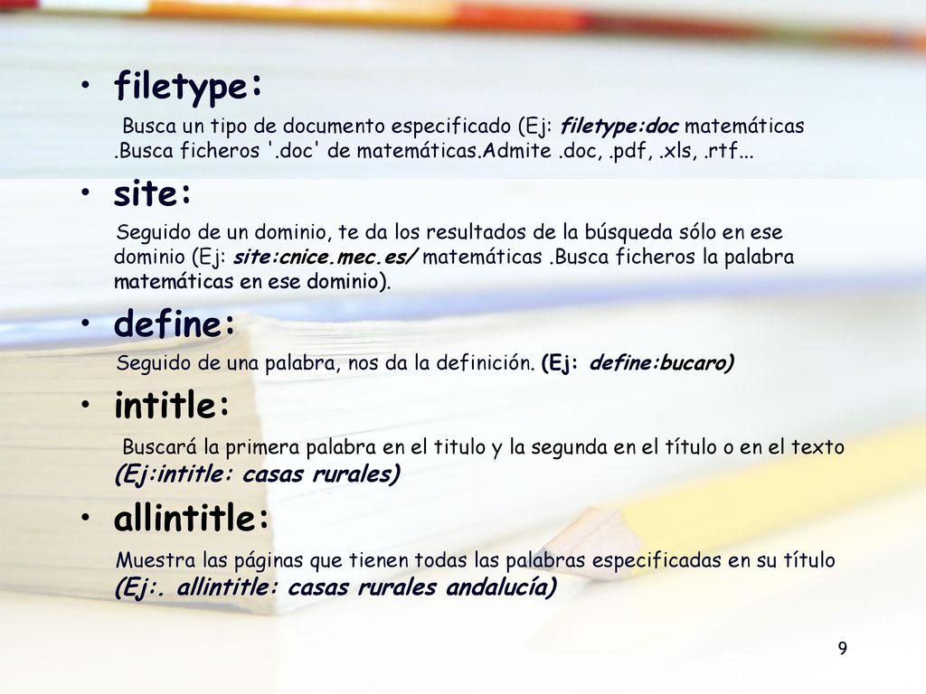 filetype: site: define: intitle: allintitle: