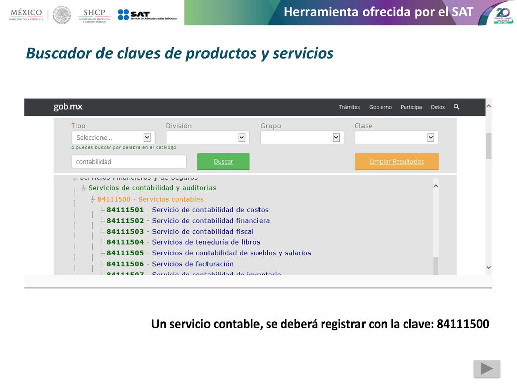 Buscador de claves de productos y servicios