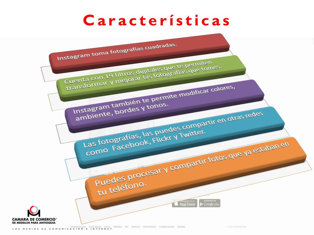Características Instagram toma fotografías cuadradas.