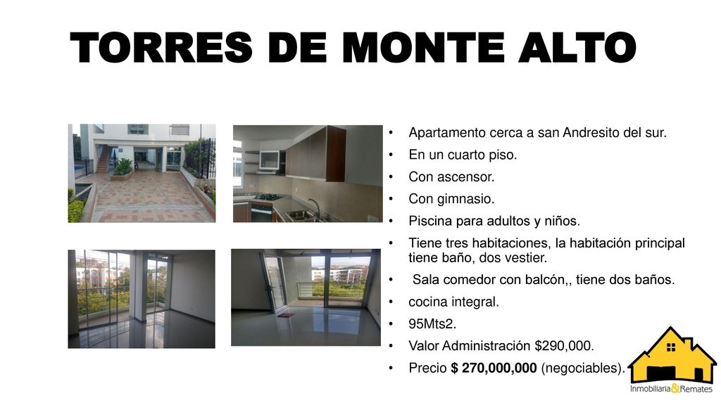 TORRES DE MONTE ALTO Apartamento cerca a san Andresito del sur.