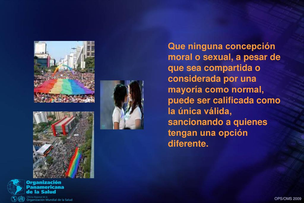 Que ninguna concepción moral o sexual, a pesar de que sea compartida o considerada por una mayoría como normal, puede ser calificada como la única válida, sancionando a quienes tengan una opción diferente.
