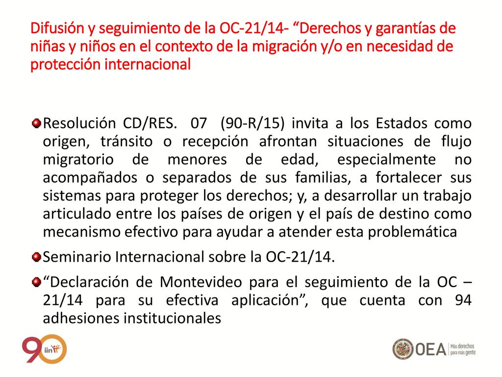 Difusión y seguimiento de la OC-21/14- Derechos y garantías de niñas y niños en el contexto de la migración y/o en necesidad de protección internacional