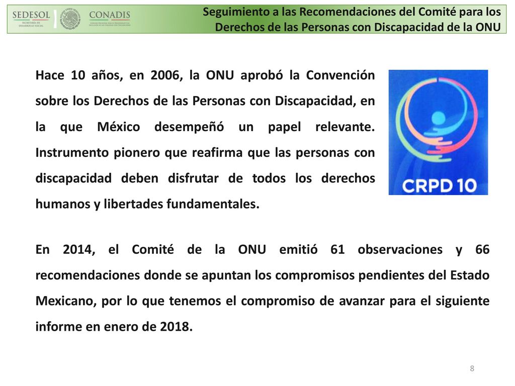 Seguimiento a las Recomendaciones del Comité para los Derechos de las Personas con Discapacidad de la ONU