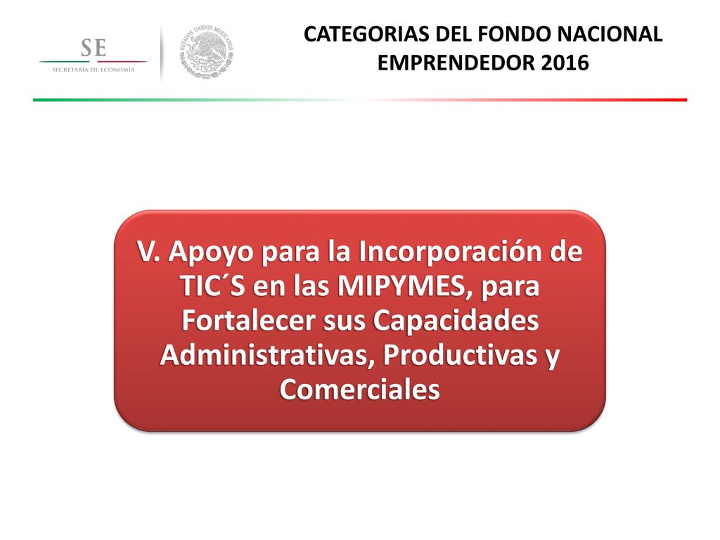 CATEGORIAS DEL FONDO NACIONAL EMPRENDEDOR 2016