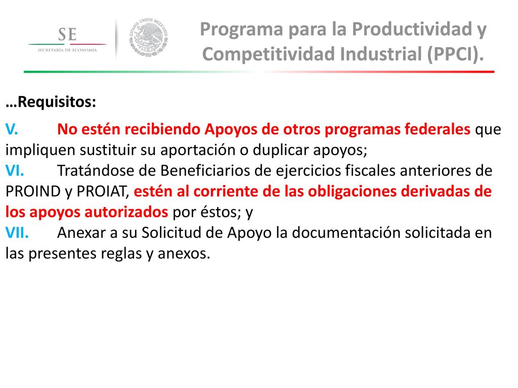 Programa para la Productividad y Competitividad Industrial (PPCI).