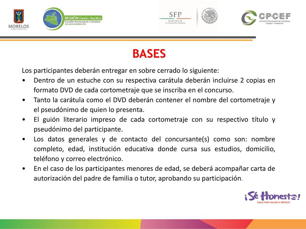 BASES Los participantes deberán entregar en sobre cerrado lo siguiente: