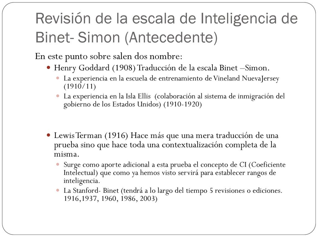 Revisión de la escala de Inteligencia de Binet- Simon (Antecedente)
