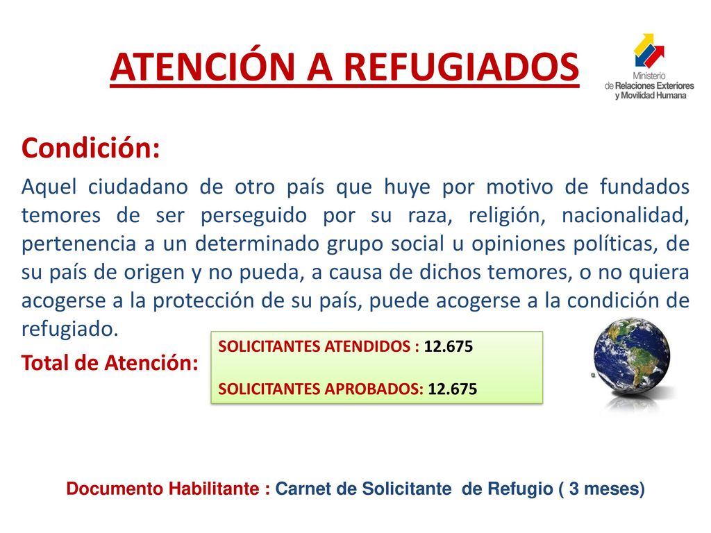 Documento Habilitante : Carnet de Solicitante de Refugio ( 3 meses)