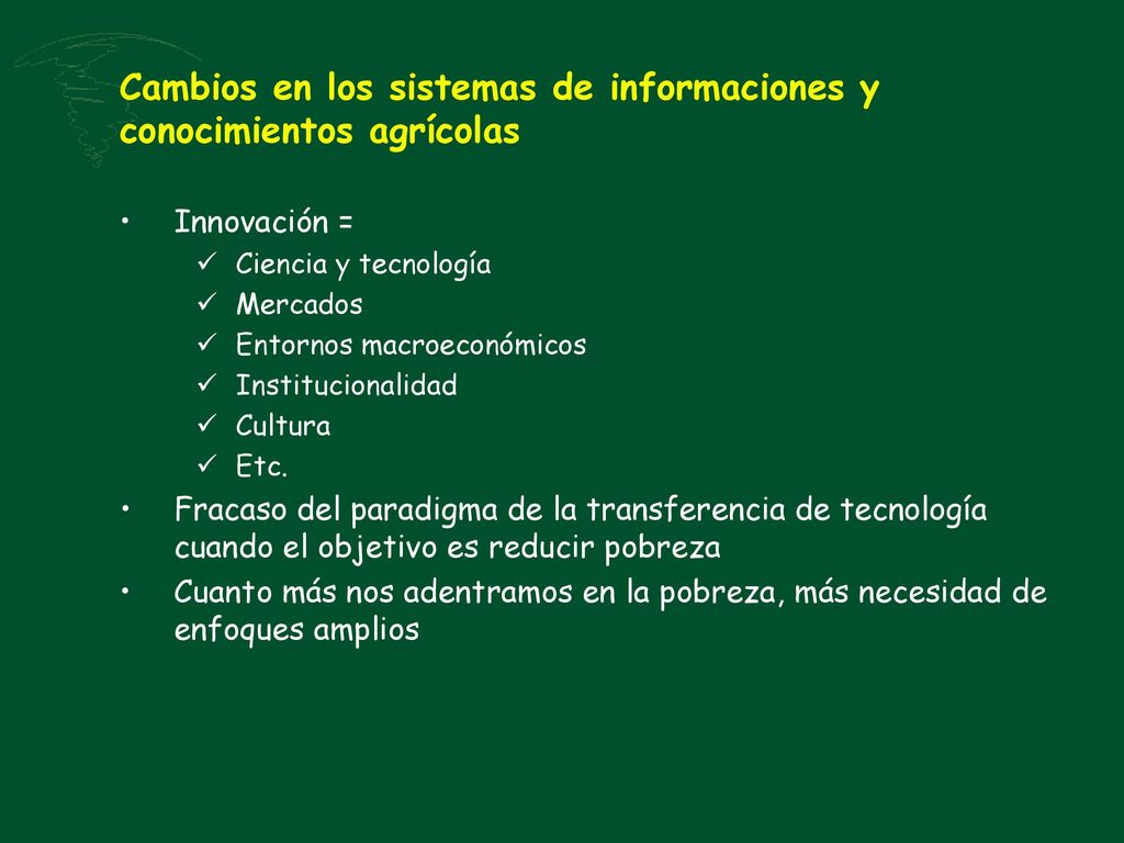 Cambios en los sistemas de informaciones y conocimientos agrícolas