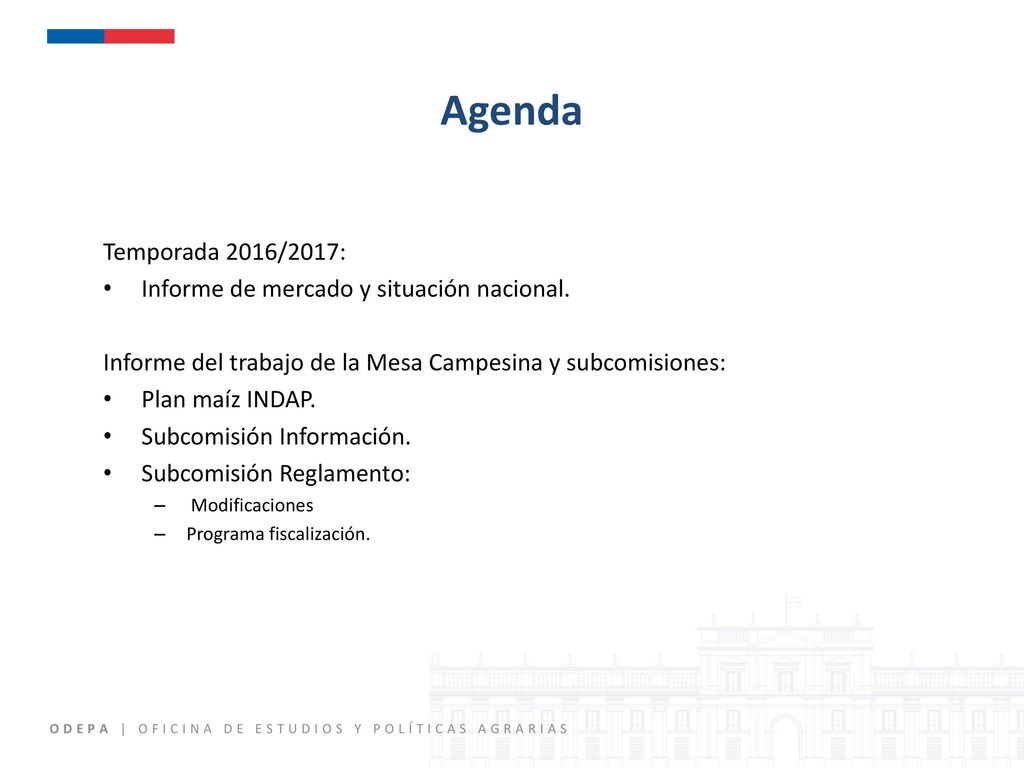 Agenda Temporada 2016/2017: Informe de mercado y situación nacional.