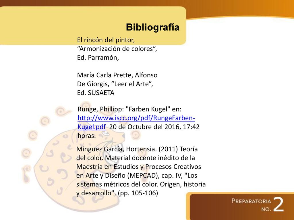 Bibliografía El rincón del pintor, Armonización de colores , Ed. Parramón, María Carla Prette, Alfonso De Giorgis, Leer el Arte , Ed. SUSAETA.