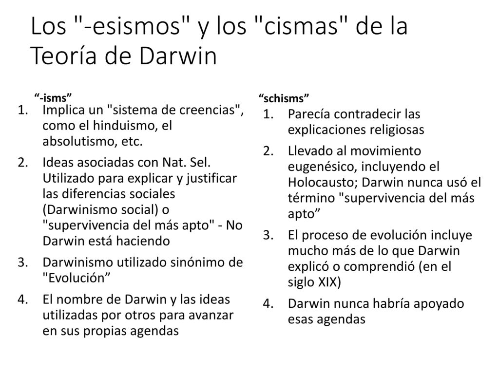 Los -esismos y los cismas de la Teoría de Darwin