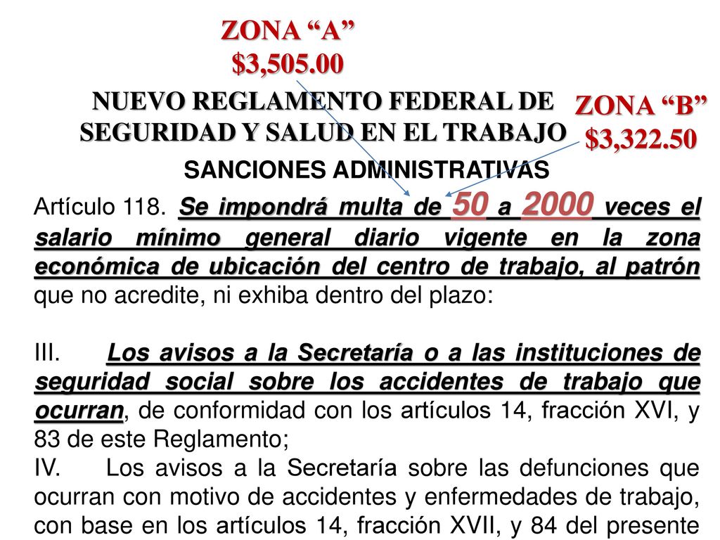 ZONA A $3, NUEVO REGLAMENTO FEDERAL DE SEGURIDAD Y SALUD EN EL TRABAJO. ZONA B $3,