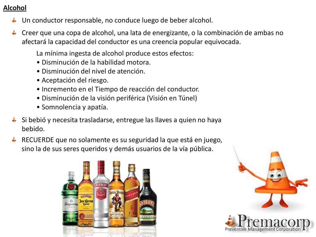 Alcohol Un conductor responsable, no conduce luego de beber alcohol.