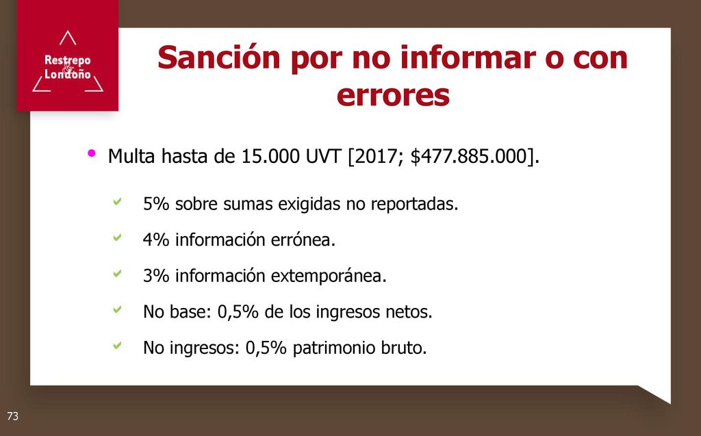 Sanción por no informar o con errores