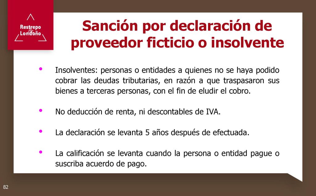Sanción por declaración de proveedor ficticio o insolvente