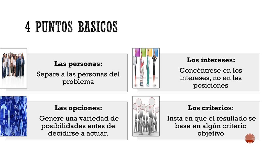4 PUNTOS BASICOS Las personas: Separe a las personas del problema