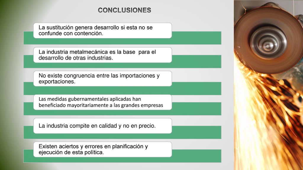 CONCLUSIONES La sustitución genera desarrollo si esta no se confunde con contención.