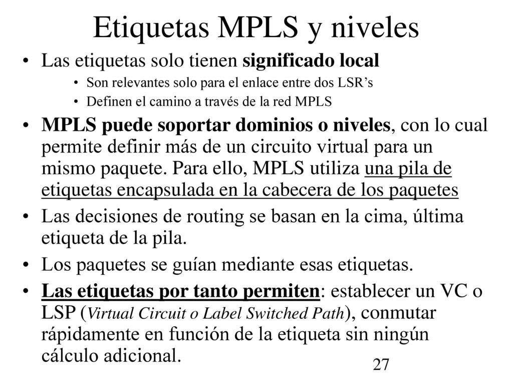 Etiquetas MPLS y niveles