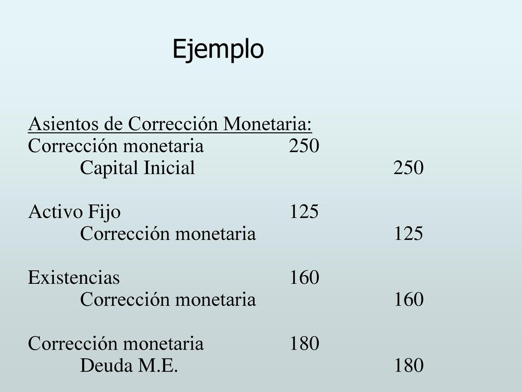 Ejemplo Asientos de Corrección Monetaria: Corrección monetaria 250