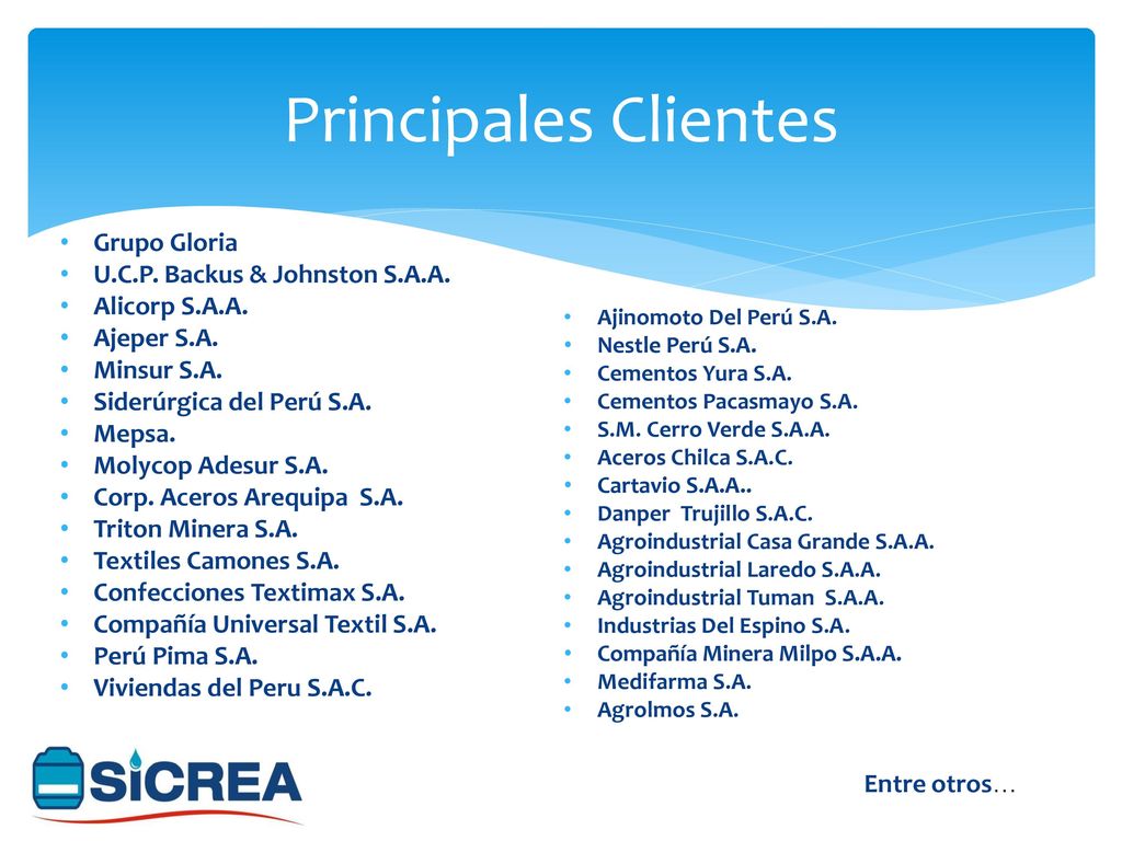 Principales Clientes Grupo Gloria U.C.P. Backus & Johnston S.A.A.