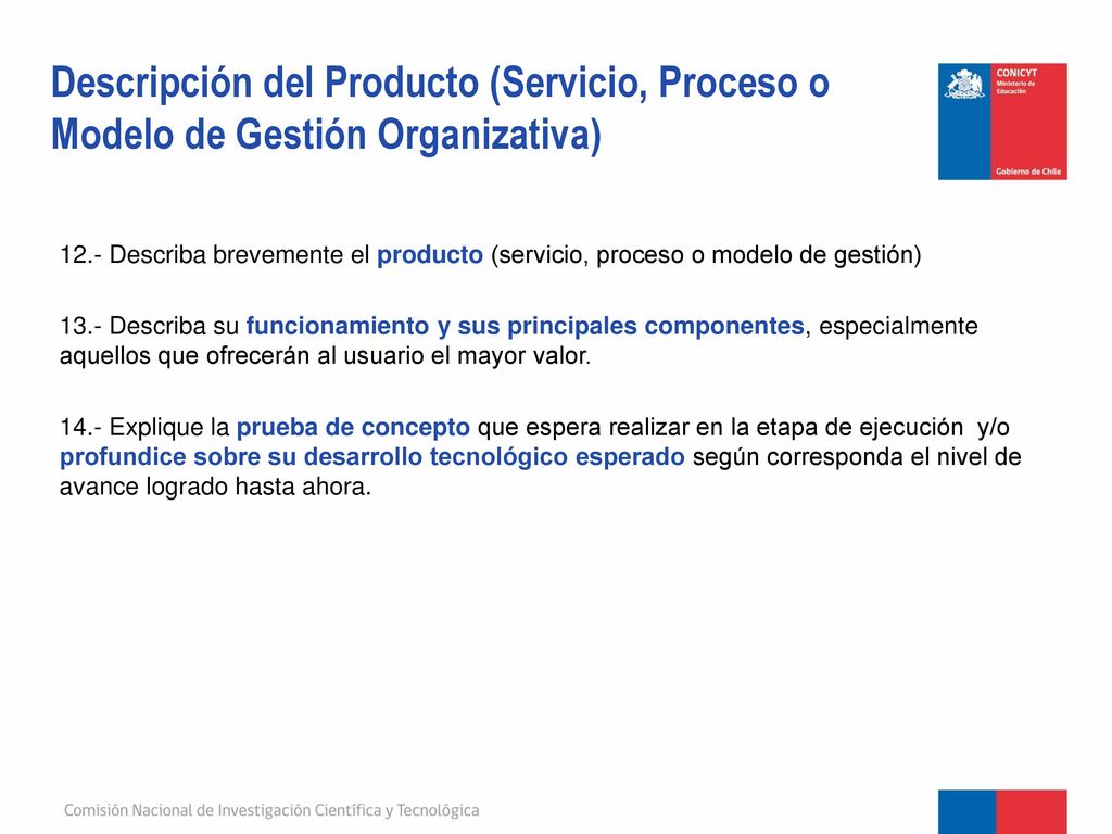 Descripción del Producto (Servicio, Proceso o Modelo de Gestión Organizativa)