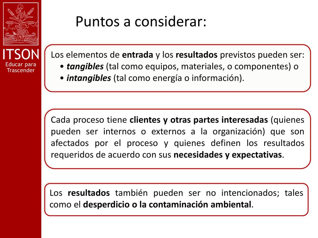 Los elementos de entrada y los resultados previstos pueden ser: