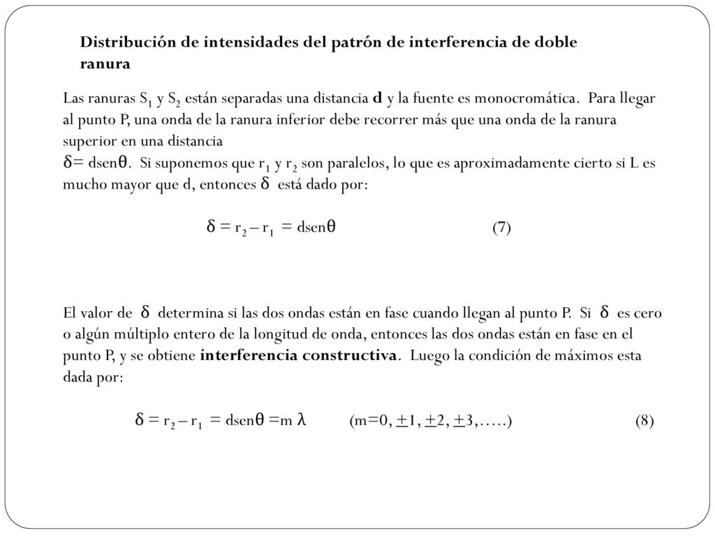 Distribución de intensidades del patrón de interferencia de doble ranura