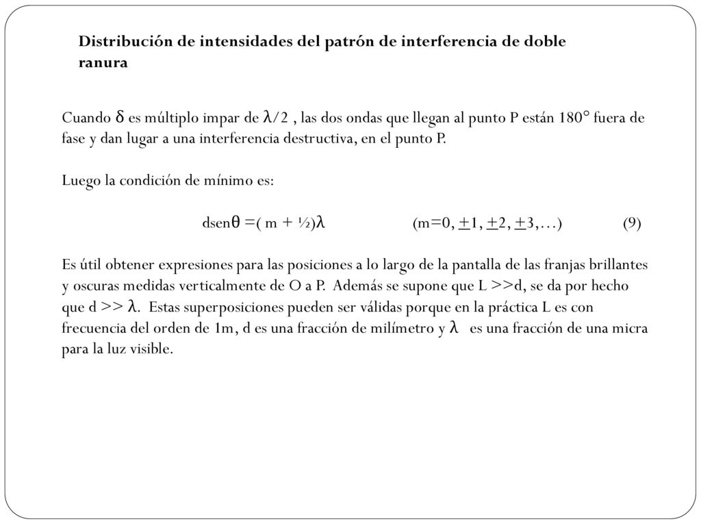 Distribución de intensidades del patrón de interferencia de doble ranura