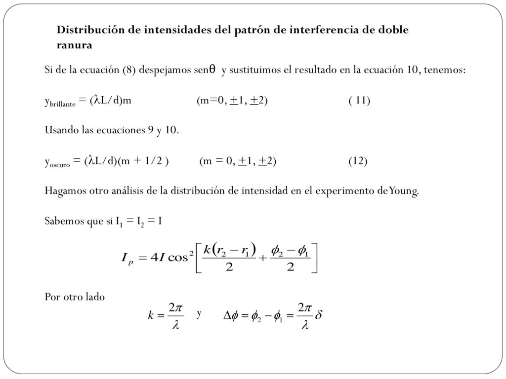 Distribución de intensidades del patrón de interferencia de doble ranura