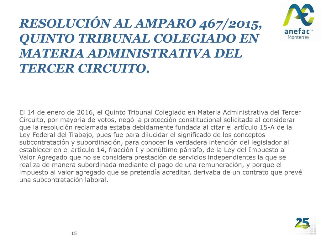 RESOLUCIÓN AL AMPARO 467/2015, QUINTO TRIBUNAL COLEGIADO EN MATERIA ADMINISTRATIVA DEL TERCER CIRCUITO.