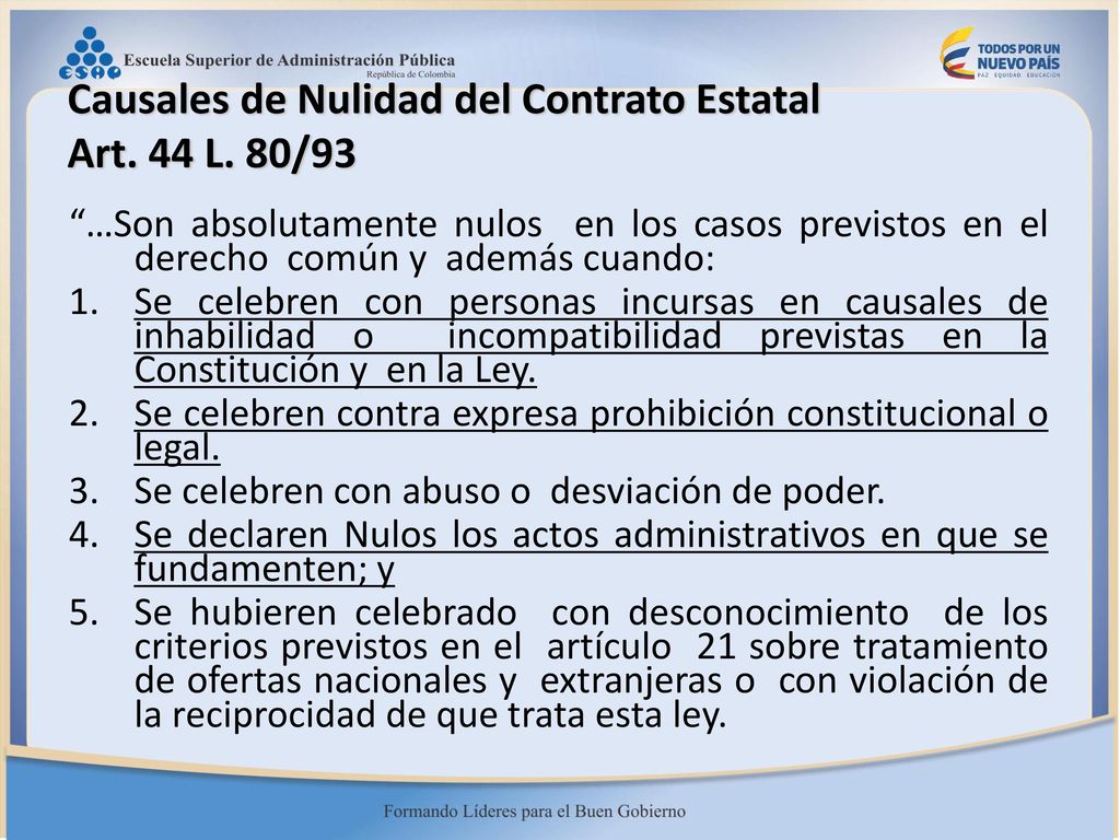 Causales de Nulidad del Contrato Estatal Art. 44 L. 80/93