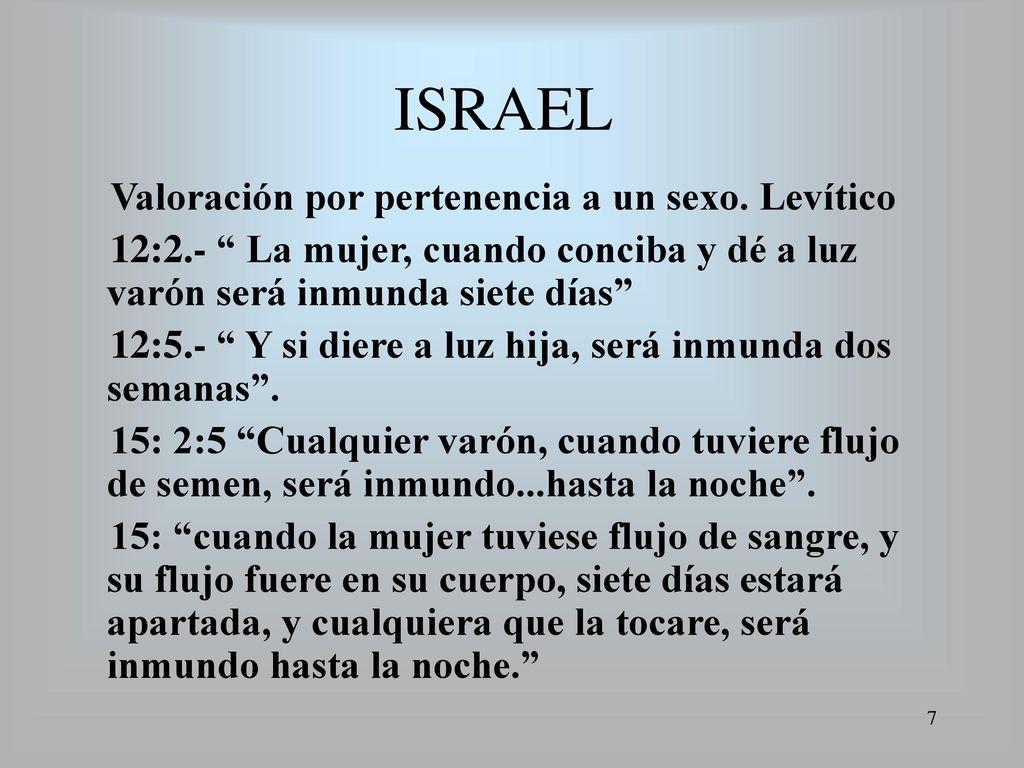 ISRAEL Valoración por pertenencia a un sexo. Levítico