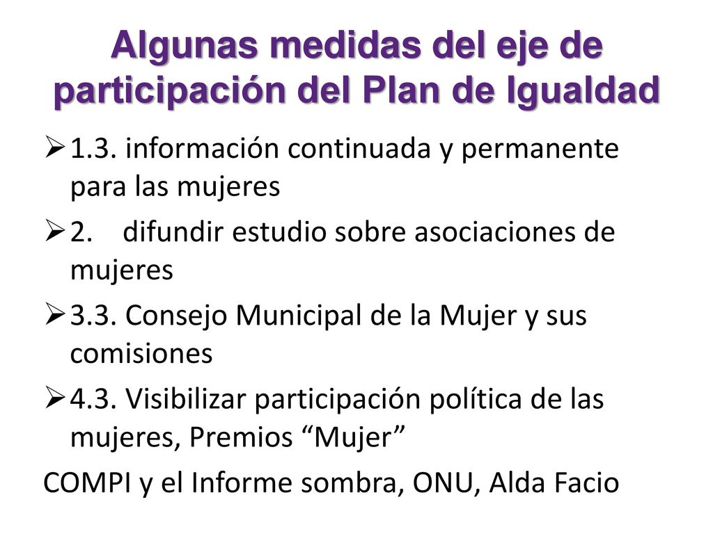 Algunas medidas del eje de participación del Plan de Igualdad