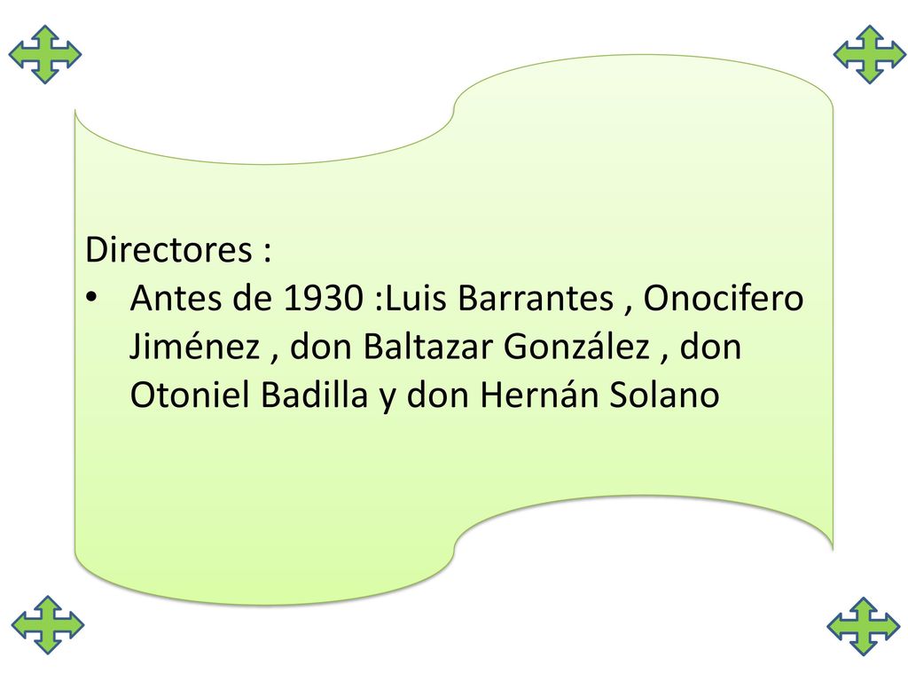 Directores : Antes de 1930 :Luis Barrantes , Onocifero Jiménez , don Baltazar González , don Otoniel Badilla y don Hernán Solano.
