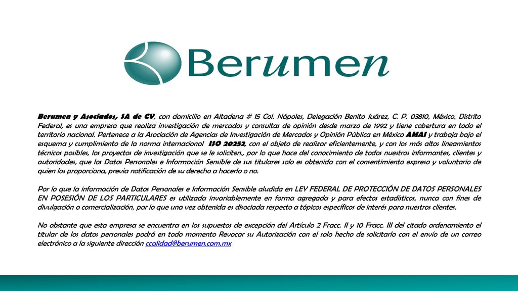 Berumen y Asociados, SA de CV, con domicilio en Altadena # 15 Col