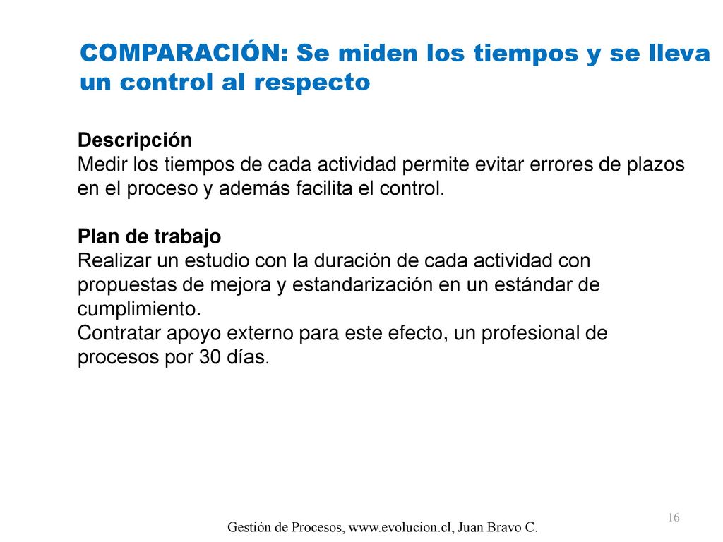 COMPARACIÓN: Se miden los tiempos y se lleva un control al respecto