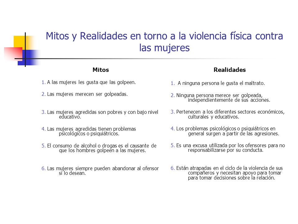 Mitos y Realidades en torno a la violencia física contra las mujeres