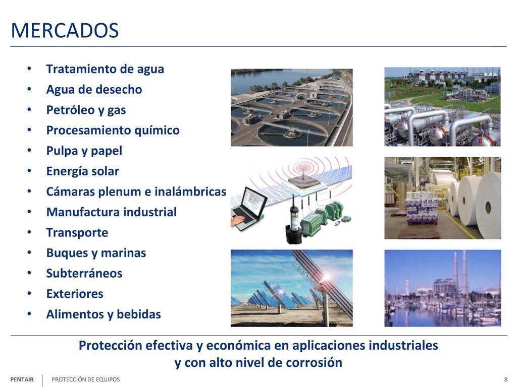 MERCADOS Tratamiento de agua. Agua de desecho. Petróleo y gas. Procesamiento químico. Pulpa y papel.