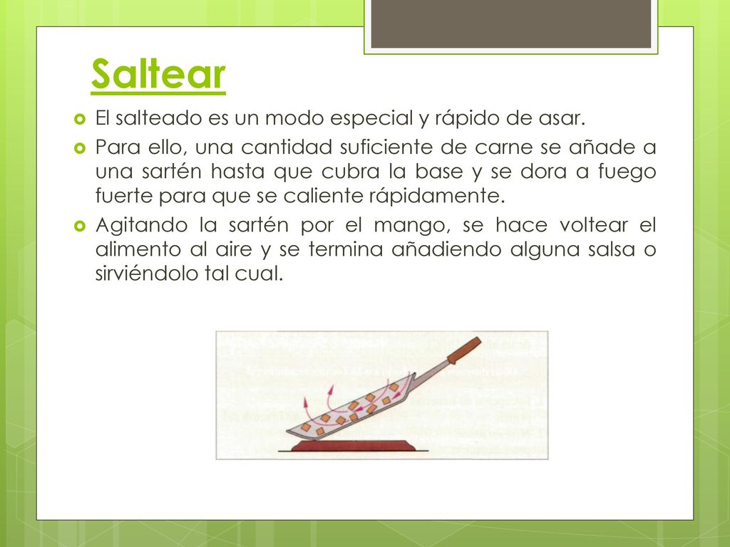 Saltear El salteado es un modo especial y rápido de asar.