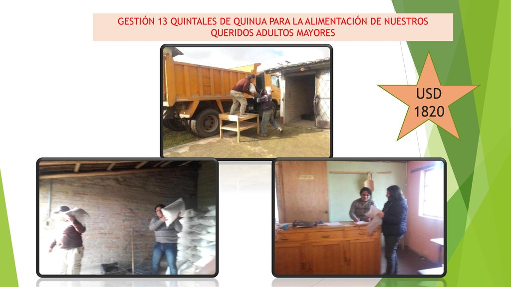 GESTIÓN 13 QUINTALES DE QUINUA PARA LA ALIMENTACIÓN DE NUESTROS QUERIDOS ADULTOS MAYORES