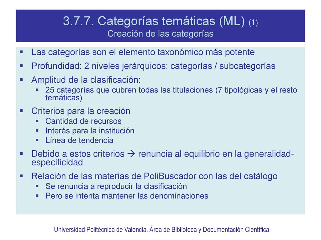 Categorías temáticas (ML) (1) Creación de las categorías