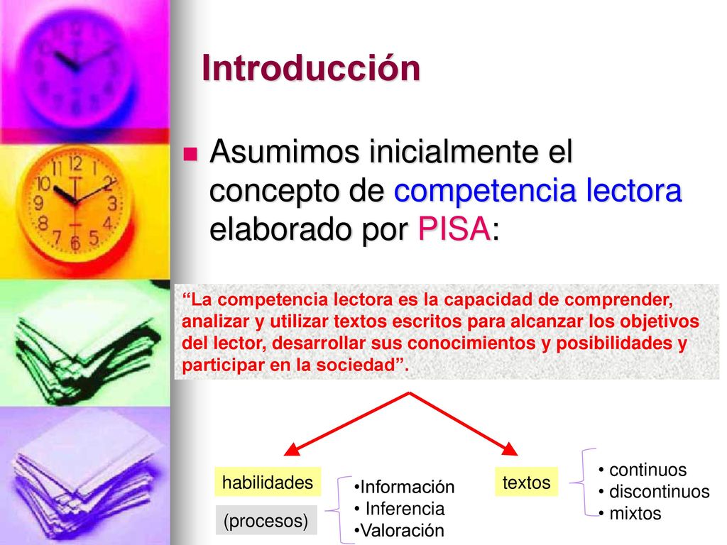 Introducción Asumimos inicialmente el concepto de competencia lectora elaborado por PISA: La competencia lectora es la capacidad de comprender,