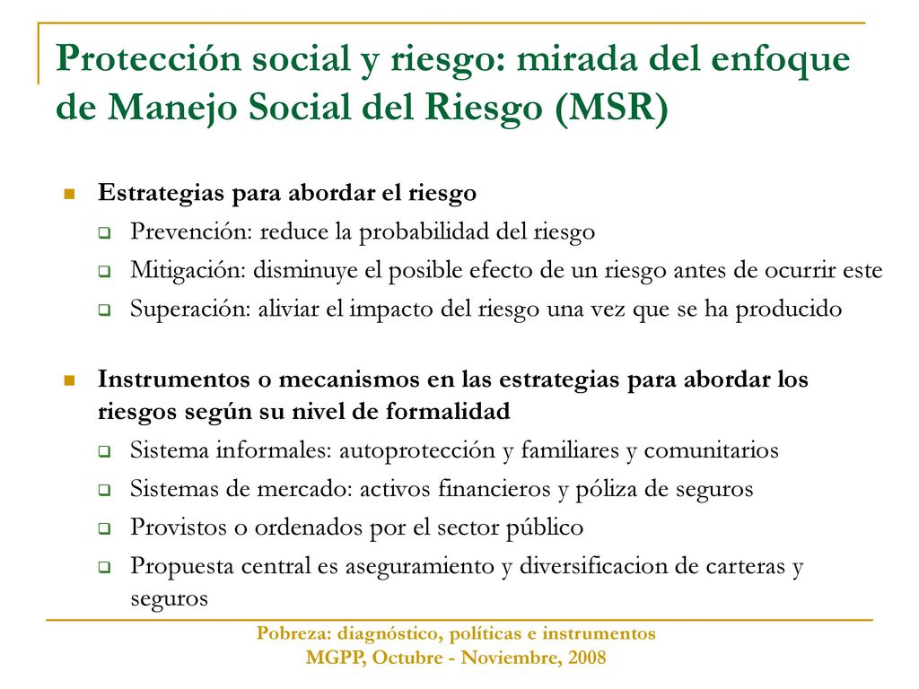 Protección social y riesgo: mirada del enfoque de Manejo Social del Riesgo (MSR)