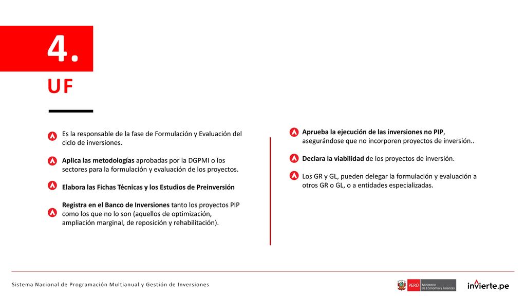 4. UF Aprueba la ejecución de las inversiones no PIP, asegurándose que no incorporen proyectos de inversión..
