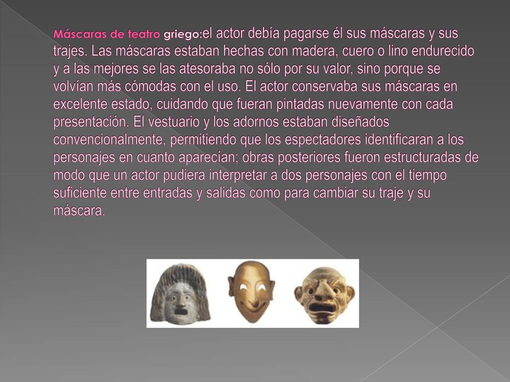 Máscaras de teatro griego:el actor debía pagarse él sus máscaras y sus trajes.